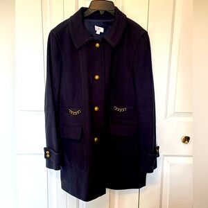 Ann Taylor Loft Sz 12 Lined Navy Gold Button down Coat GUC